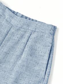 Ellevyn Women's Round Neck Sleeveless Plaid Metal Button Faux Pocket Linen-Like Wide Leg Pants Elegant Suit Set For Daily Wear And Commuting