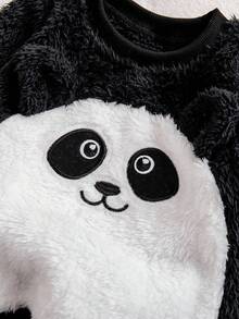 2pcs Young Boy Cute Panda Design Fleece Long Pants And Long Sleeve Pajama Set Fall Winter - Multicolor - View 6