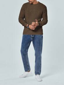 EURMUSE Suéter básico casual de cuello redondo de manga larga para hombre - Marrón Chocolate - Ver 5