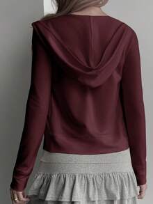 DAZY Autumn New Back To School Fitted Hooded Women Sweatshirt Sweatshirt Jacket - Burgundy - View 2