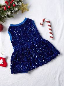 PETSIN Purple Sequin Princess Dress For Cats And Dogs, Christmas Party Sparkling Costume Pet Dress - Blue - View 2