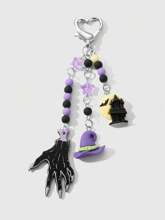 Goth 1pc Silver Rhinestone & Pearl Embellished Star Pendant Bag Charm Keychain, Simple & Stylish Gift For Women