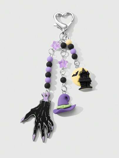 Goth 1pc Silver Rhinestone & Pearl Embellished Star Pendant Bag Charm Keychain, Simple & Stylish Gift For Women