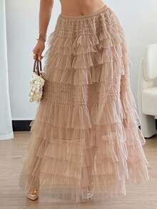 DAZY Women's Elegant Long Tulle Cake Skirt - Pink - View 1