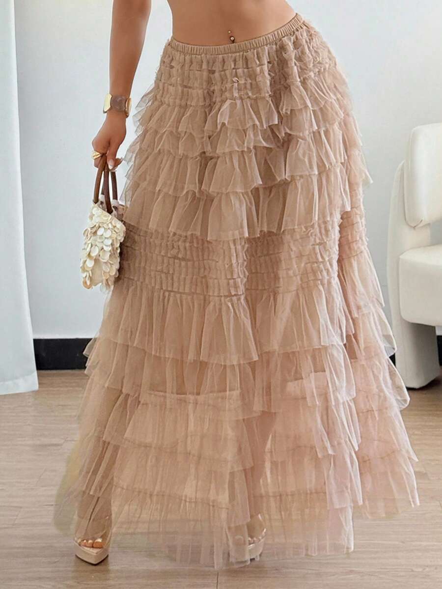 DAZY Women's Elegant Long Tulle Cake Skirt - Pink - View 1