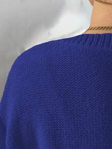 Elenzga 秋冬大码纯色休闲针织毛衣 - 藍色 - 查看 6