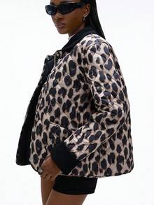 Aveloria GENKIRA Áo khoác đệm lót họa tiết da báo mới, thiết kế tối giản thanh lịch cao cấp, nút ẩn, áo khoác đệm lót thời trang thường ngày - màu đen - Xem 4