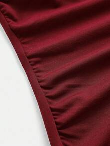 Pitira 适合少女的勃艮第红色垂坠领露背修身美人鱼长款派对礼服 - 酒紅色 - 查看 4