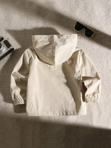 SHEIN Playful Pals 秋季款小男孩字母印花休闲连帽夹克