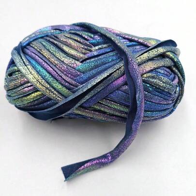 1 件彩色牛仔蓝 DIY 金属光泽闪亮人造革柔软手工编织包/玩具材料梦幻纱线