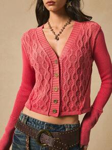 Easelle Cardigan Retro Wool Knitted Style Retro Red Twist Wool Knitted Autumn And Winter Nomadic Retro Fall Clothes Women Red Sweater Cardigan Washed Wool Vintage - Redwood - View 8