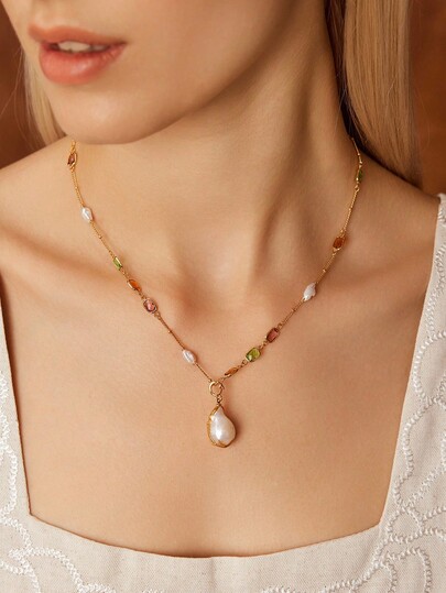 MOTF PREMIUM COLLAR DE CADENA VINTAGE CON PERLAS FALSAS Y RHINESTONES