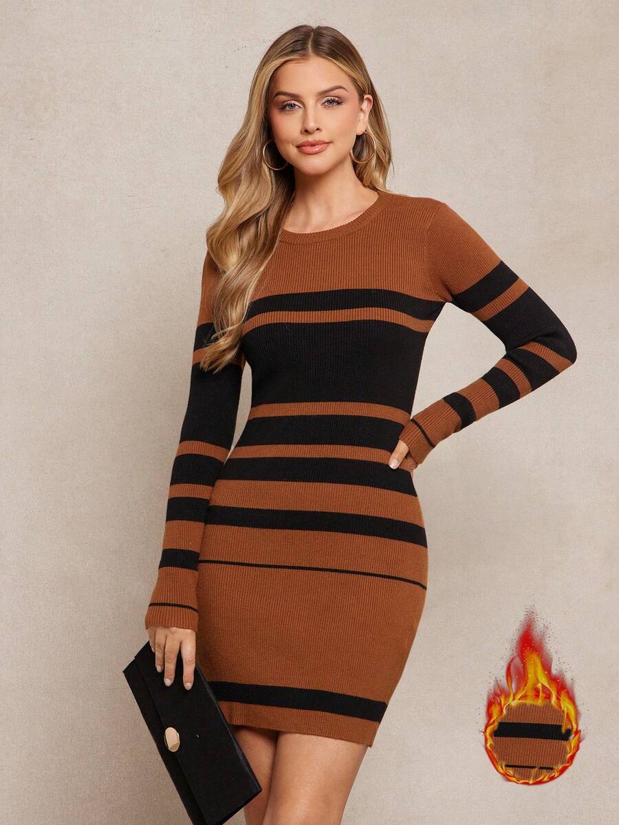 SHEIN Clasi 條紋圖案緊身毛衣裙