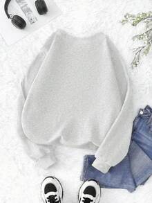 INAWLY Plus Size Halloween Puff Sleeve Sweatshirt, Horror Season Round Neck Sweatshirt, Women Round Neck Bubble Print Halloween Pattern Sweatshirt - Light Grey - View 2