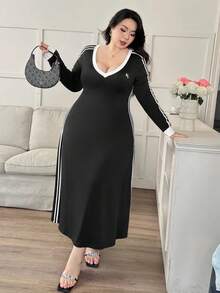 Modelyn Modisches Lässig Sexy Kleid in Große Größen für Damen, hochelastisches, weiches und bequemes besticktes Kleid, Lässig Kleid für junge Damen - Schwarz und Weiss - Übersicht 5