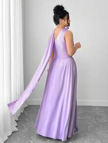 Elenzga Plus Size Women Purple Long Knitted Dress With 3D Floral Decor, Suitable For Parties - Purple - View 8