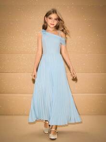 Elegant Light Blue Bowknot Fitted Dress For Tween Girls,Summer Luxurious Wedding Guest Gown For Evening Party,Halloween,Christmas,Graduation,Prom - Blue - View 5