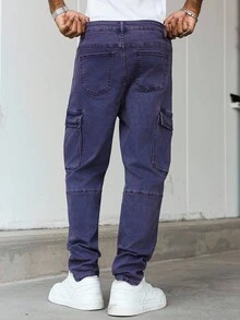 Manfinity Homme 男士直筒宽松休闲工装牛仔裤 - 紫色 - 查看 2