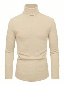 Manfinity Homme Herren einfarbiges Rollkragen Langarm Rippstrick Lässig T-Shirt, Herbst