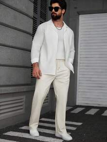 Manfinity CasualCool Pantaloni casual da uomo in velluto a coste color crema con coulisse, stile "Old Money", autunno-inverno