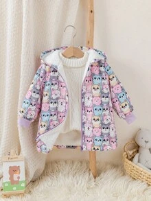 SHEIN 可爱卡通图案保暖连帽衫，百搭秋冬款，女婴设计 - 彩色 - 查看 8