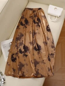 Modelyn Plus Size Women Elegant Coated Umbrella Skirt - Gold - View 2
