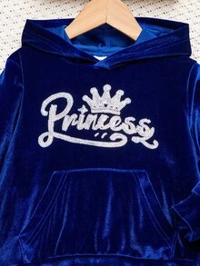 SHEIN Elladie kids 2件套女童休闲运动舒适长袖连帽服装，秋季 - 藏蓝色 - 查看 3