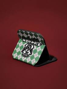 FanGlow HARRY POTTER X SHEIN Slytherin Diamond Pattern Green & White Square Stainless Steel Makeup Mirror – Portable Compact For Makeup Lovers, Multi-Scene Use - Multicolor - View 9