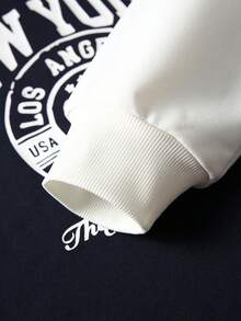 JNSQ Tween Boy Casual Pullover Sweatshirt, Loose Fit Colorblock Graphic Print Long Sleeve Crew Neck Top, Suitable For Autumn, Winter Daily Wear, Outdoor Activities, Vacation, Streetwear, Party And Leisure