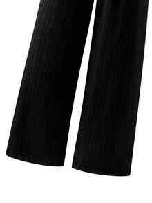 Sparklyn 2 件套青少年女孩休闲吊带背心和阔腿裤套装，梭织面料，松紧腰，夏季 - 黑色 - 查看 6