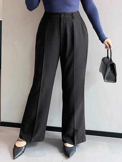 Dazy Plus 大码女式修身直筒休闲商务通勤黑色裤子女式正装裤秋季