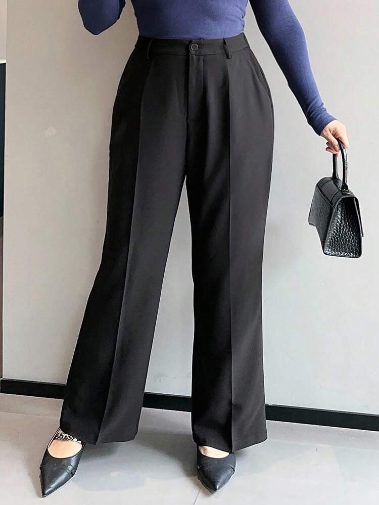 Dazy Plus Pantalon droit casual de bureau pour femmes grandes tailles, coupe slim, noir, pantalon habillé pour l'automne