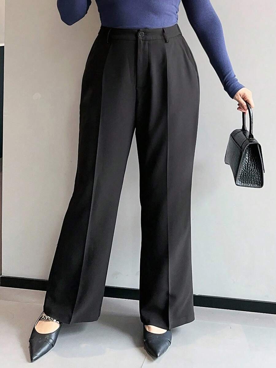 Dazy Plus 大码女式修身直筒休闲商务通勤黑色裤子女式正装裤秋季 - 黑色 - 查看 1