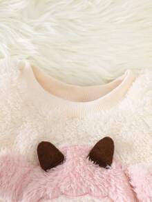 3pcs Baby Girls' Cartoon Sheep Embroidery Pajama Set With Hats,White And Pink,Autumn,Cute,Lounge Fleece Long Sleeve Winter Pajamas,9M-3Y Newborn Girl - Pink - View 4