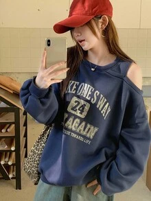 DAZY Women Off Shoulder Floral Print Long Sleeve Sweatshirt,Fall Clothes