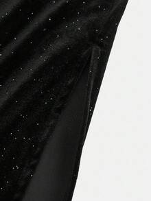 Girlism Tween Girl Casual Elegant Asymmetrisk Halsringning Rynkad Midja Bodycon Maxi Stickad Klänning, Lämplig För Halloweenfest, Tillbaka Till Skolan Outfit, Sammankomster, Utflykter, Svart - Svart - Visa 4