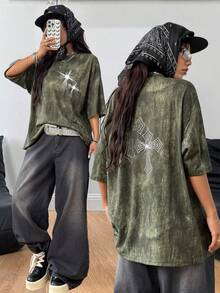 Coolane Women's All-Season Concert Rave Streetwear Vintage Concert Music Festival Y2K Diamond Pattern Sparkly Long Tees - Army Green - View 1