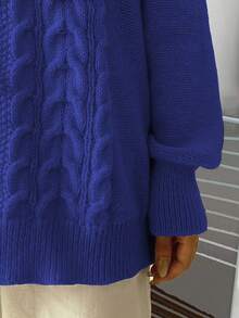 Elenzga 秋冬大码纯色休闲针织毛衣 - 藍色 - 查看 5