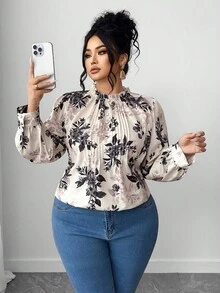 Elenzga 大码女式 2025 新款优雅派对/约会提花蕾丝拼布荷叶边灯笼袖腰部修身 A 字型上衣，适合返校、毕业典礼、节日、情人节、音乐节、母亲节、万圣节、感恩节、复活节、国庆节、舞会、约会、婚礼、郊游等。 - 杏色 - 查看 5