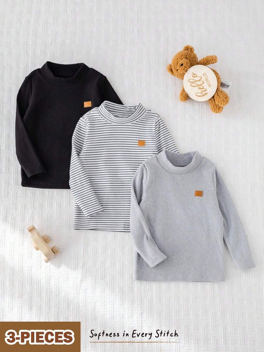 Cozy Pixies Set de 3 piezas de bodis de manga larga con cuello alto suave de punto para bebé niño