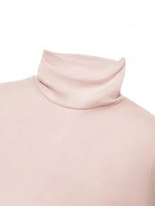 Franclia Conjunto Elegante e Delicado de Outono/Inverno para Mulheres, Vestido Rosa de Manga Longa com Gola Alta, Renda e Recortes, Comprimento Médio - Rosa Bebê - Visão 3