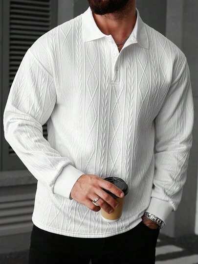 Manfinity CasualCool 男士纹理面料休闲日常套头衫，送给男朋友或丈夫的理想礼物，白色长袖针织白色休闲针织商务休闲上衣，男士日常休闲，周末旅行，户外活动，旅行探险，轻松的工作环境或半正式场合，男朋友/丈夫礼物，周年纪念礼物，秋季