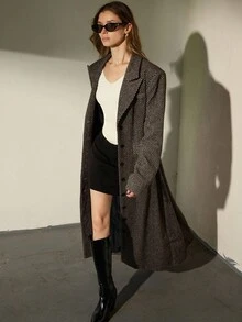 Aveloria Modichic 复古高街通勤西装外套，缺口领，收腰设计，垫肩，女式长袖长大衣 - 彩色 - 查看 6