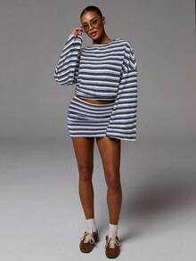 Athîral Women's Casual Sexy Commuter Striped Print Bodycon Mini Skirt, Summer - Multicolor - View 3