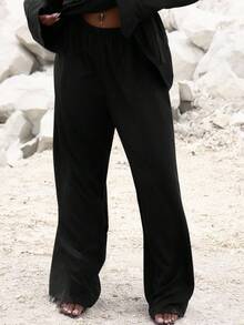 MUSERA 加厚弹力阔腿裤，可爱夏日假日优雅度假风，性感场合，曲线迷人 - 黑色 - 查看 2