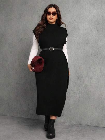Elaquor Plus Size Maxiklänning Med Hög Slits Ärmlös Tröja