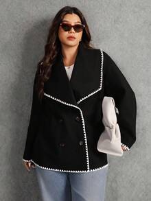 Elaquor 秋冬大码女式休闲梭织长袖外套夹克 - 黑色 - 查看 6