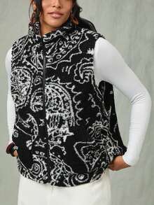 Freevana Chaqueta sin mangas con estampado de bloques de color, talla grande, para otoño/invierno