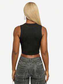 SUMWON WOMEN Áo ba lỗ không tay Rhinestone Baddies Crop màu đen đính đá nổi bật - màu đen - Xem 2