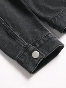 Manfinity Roughcore Men's Black & Grey Patchwork Denim Long Sleeve Jacket, Retro Slim Fit Punk Washed Black Street Going Out For Chore Jacket, Fall - Black - View 5